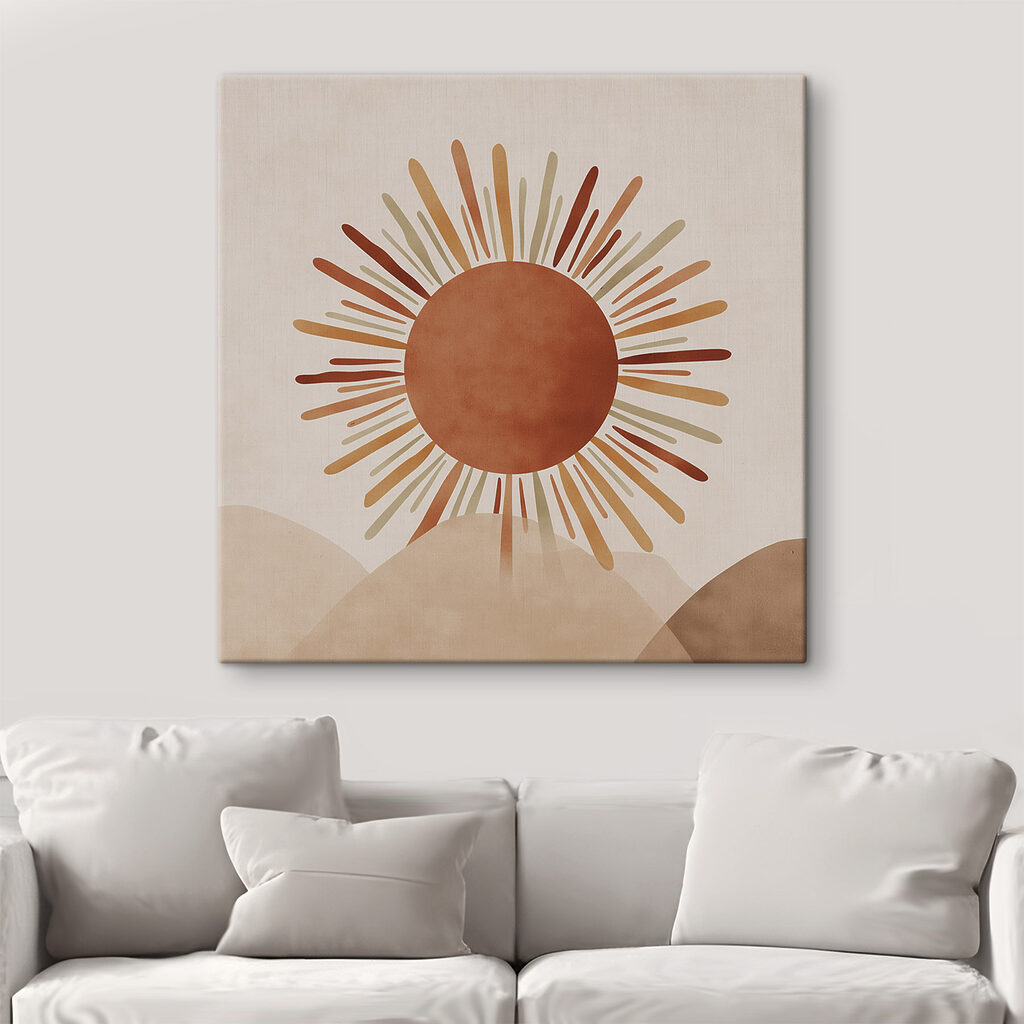 Sun with rays coming out of the top of a hill