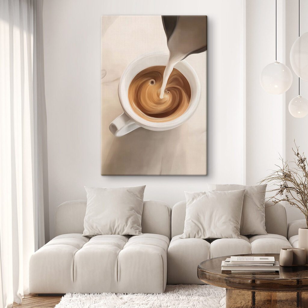 Cup of coffee with milk pouring into it