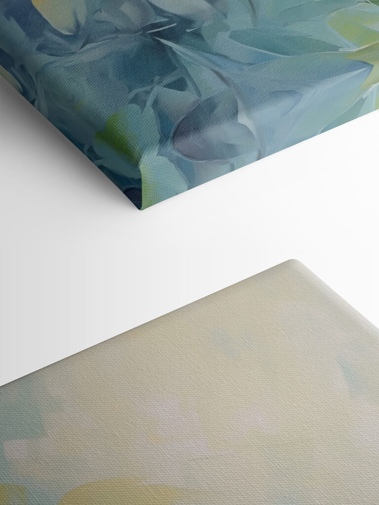 Painting of leaves on a white surface