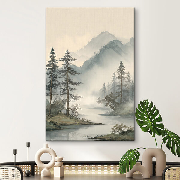 Cuadros Río con árboles y montañas al fondo (SKU: s48532) Cuadros Cuadros Río con árboles y montañas al fondo (SKU: s48532)