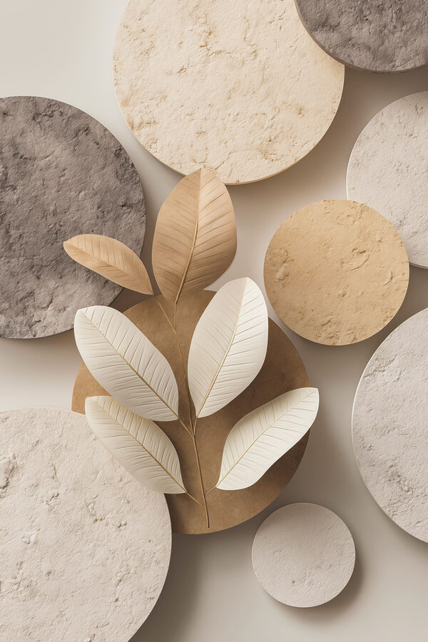 Group of round circular objects with leaves