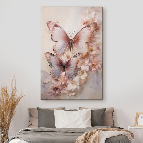 Mariposas en una pared con flores Cuadros Mariposas en una pared con flores