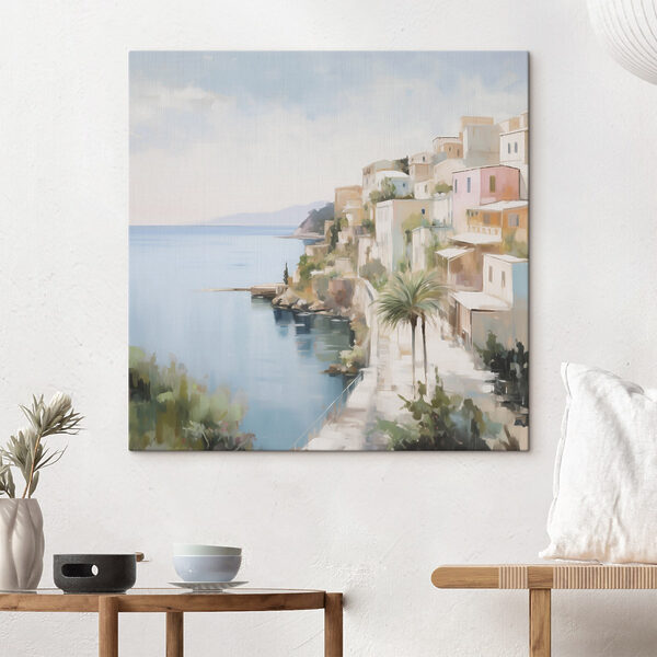 Pintura en acuarela de un pueblo junto al mar Cuadros Pintura en acuarela de un pueblo junto al mar