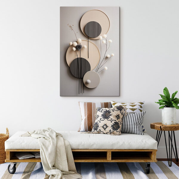 Wall decoration with round circles and white flowers Wall decoration with round circles and white flowers
