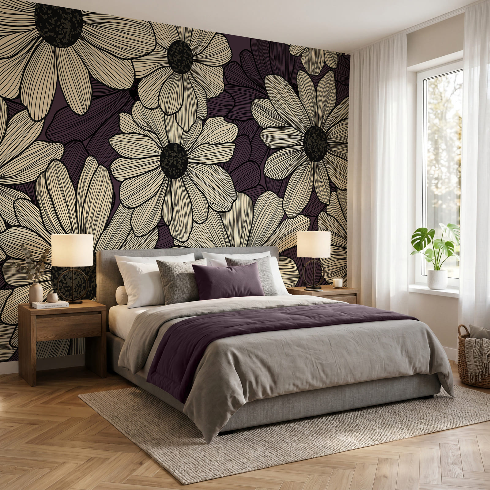 Diseño floral llamativo con tonos oscuros