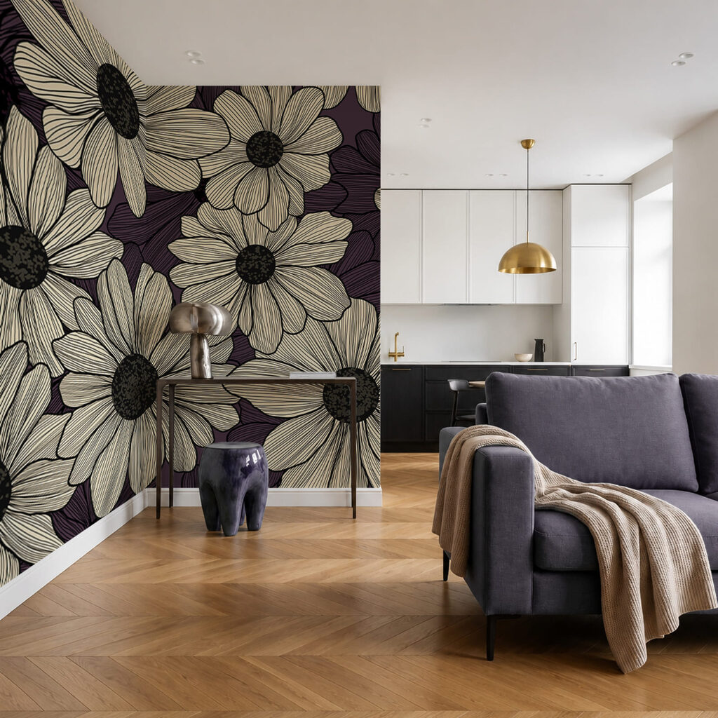 Diseño floral llamativo con tonos oscuros