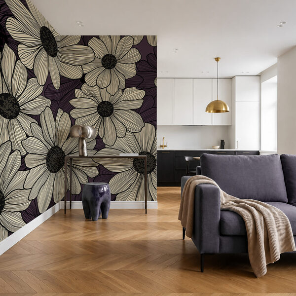 Diseño floral llamativo con tonos oscuros