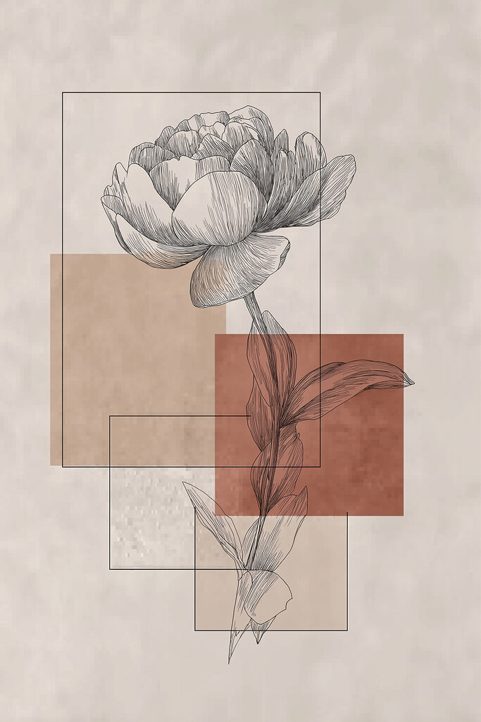 Flower with a leaf and square shapes Flower with a leaf and square shapes