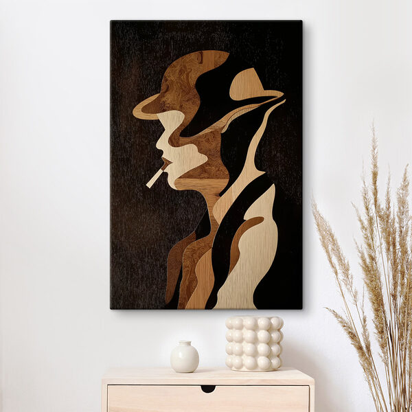 Wood carving of a man smoking a cigarette Wood carving of a man smoking a cigarette