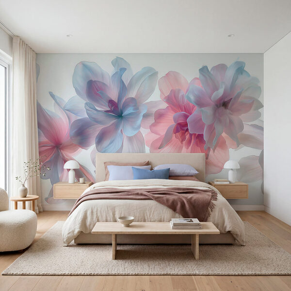 Ramo de flores con pétalos rosas y azules Ramo de flores con pétalos rosas y azules