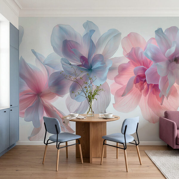 Ramo de flores con pétalos rosas y azules Ramo de flores con pétalos rosas y azules