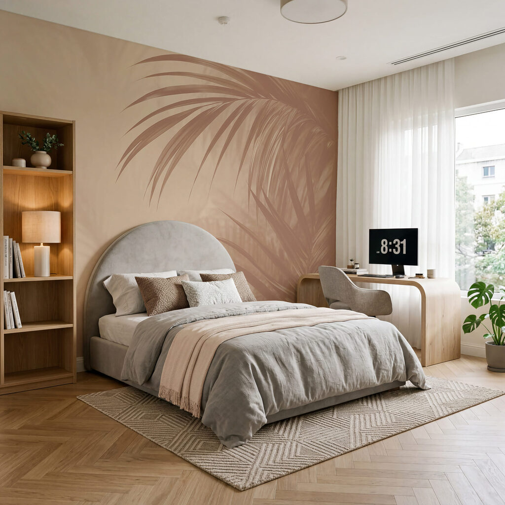 Diseño de fondo sereno con hojas de palmera Diseño de fondo sereno con hojas de palmera