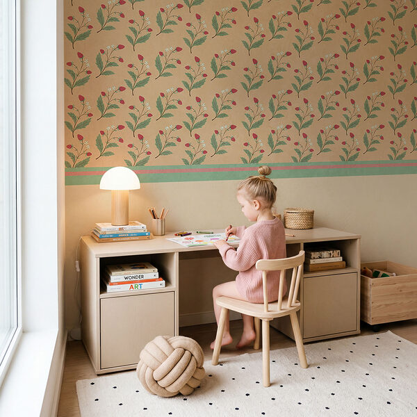 Diseño de flores y hojas sobre un fondo beige