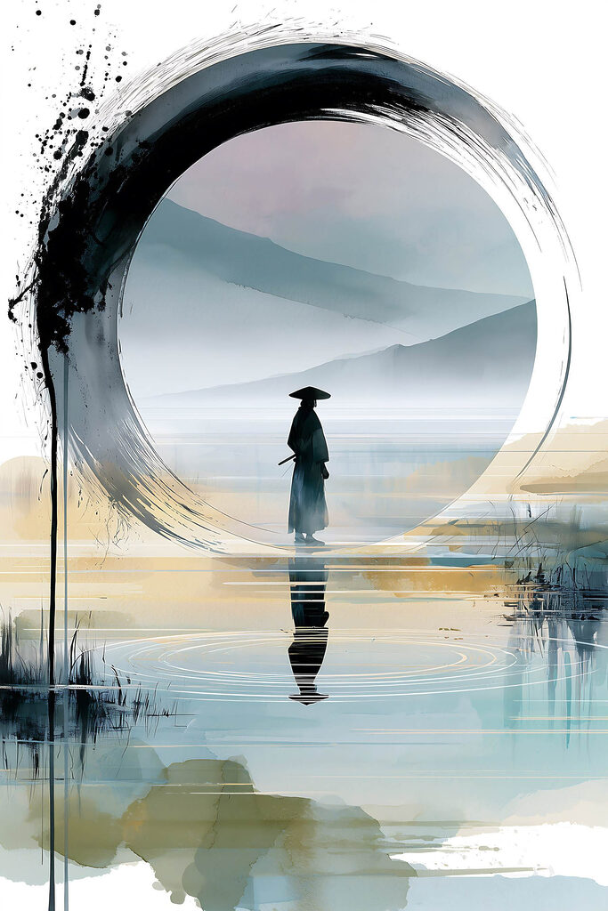 Painting of a man standing in a lake Painting of a man standing in a lake