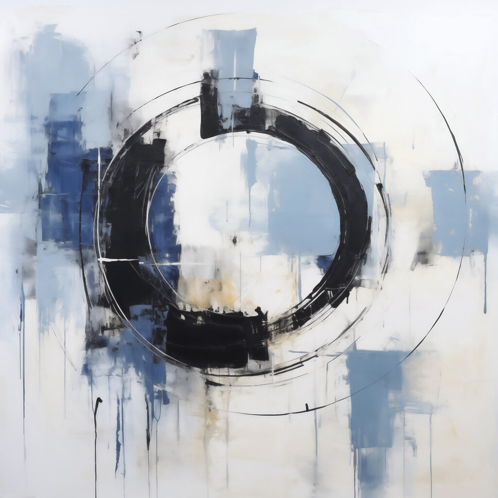 Painting of a circle with blue and white paint Painting of a circle with blue and white paint