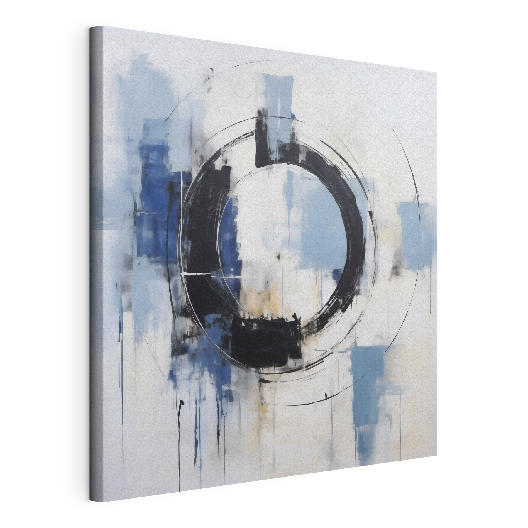 Painting of a circle with blue and white paint Painting of a circle with blue and white paint