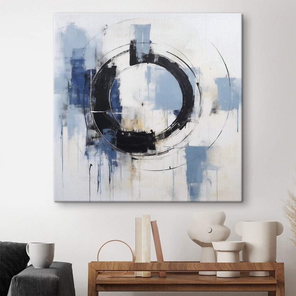 Painting of a circle with blue and white paint Painting of a circle with blue and white paint