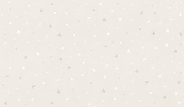 White and green stars on a white background
