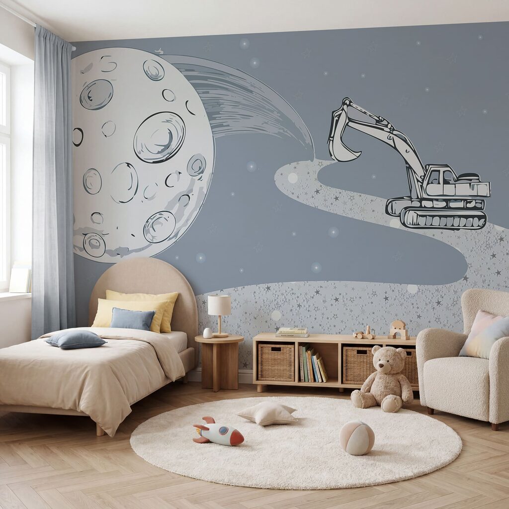 Dibujo de una excavadora y una luna Dibujo de una excavadora y una luna