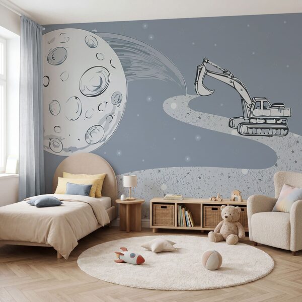 Dibujo de una excavadora y una luna Dibujo de una excavadora y una luna