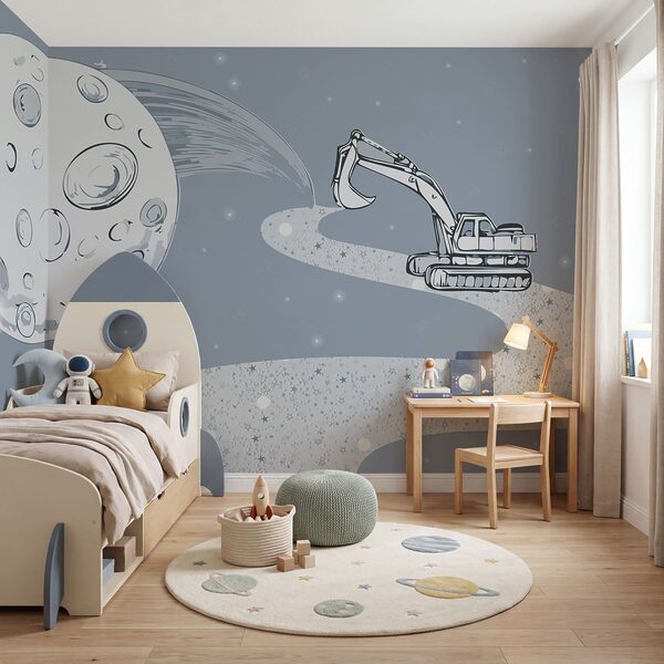 Dibujo de una excavadora y una luna Dibujo de una excavadora y una luna