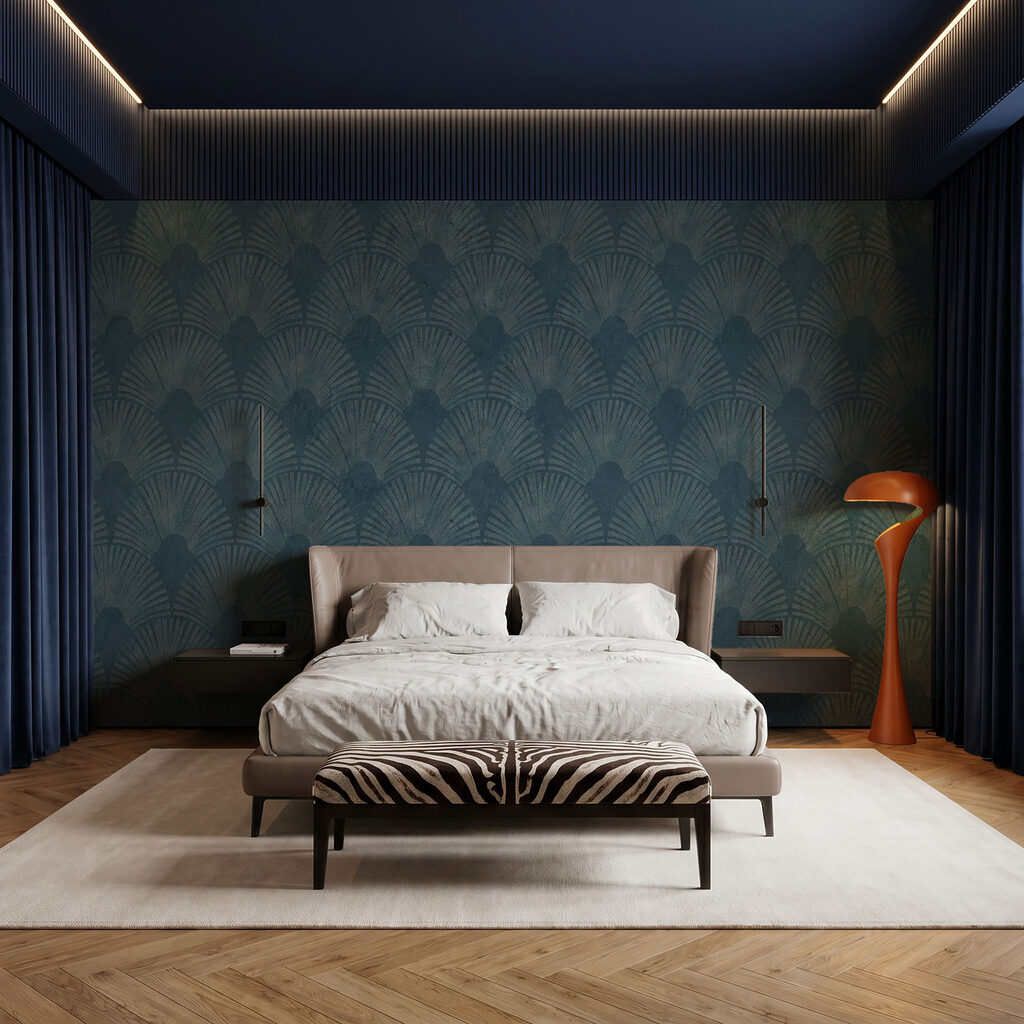 Papel pintado azul con un estampado Papel pintado azul con un estampado