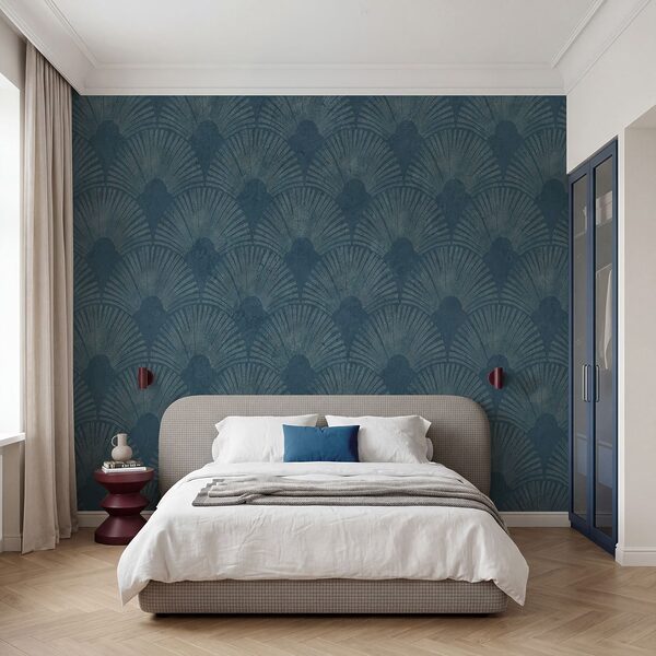 Papel pintado azul con un estampado Papel pintado azul con un estampado