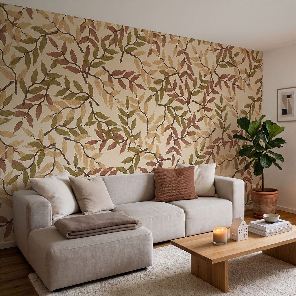 Diseño de hojas sobre fondo beige