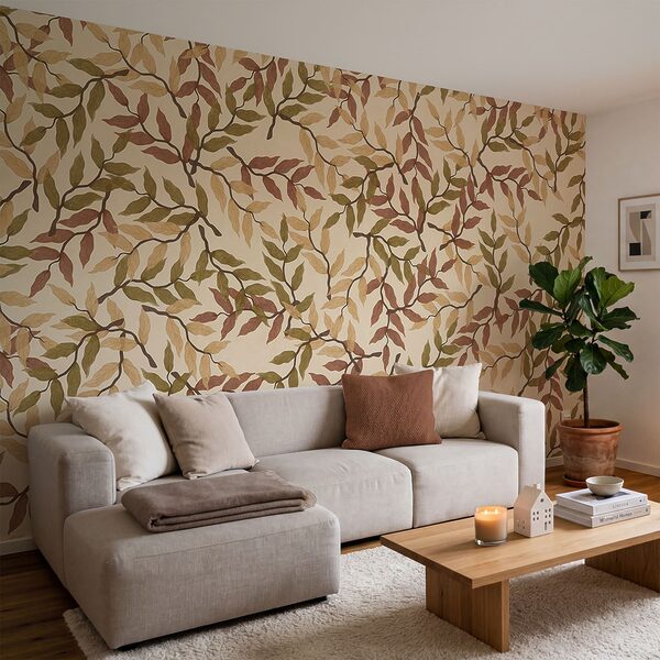 Diseño de hojas sobre fondo beige