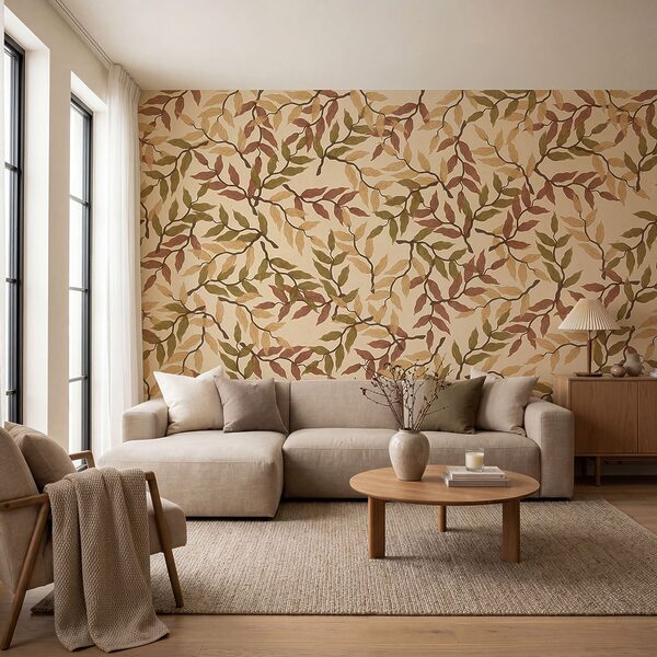 Diseño de hojas sobre fondo beige