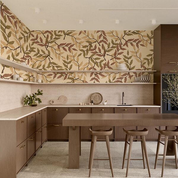 Diseño de hojas sobre fondo beige
