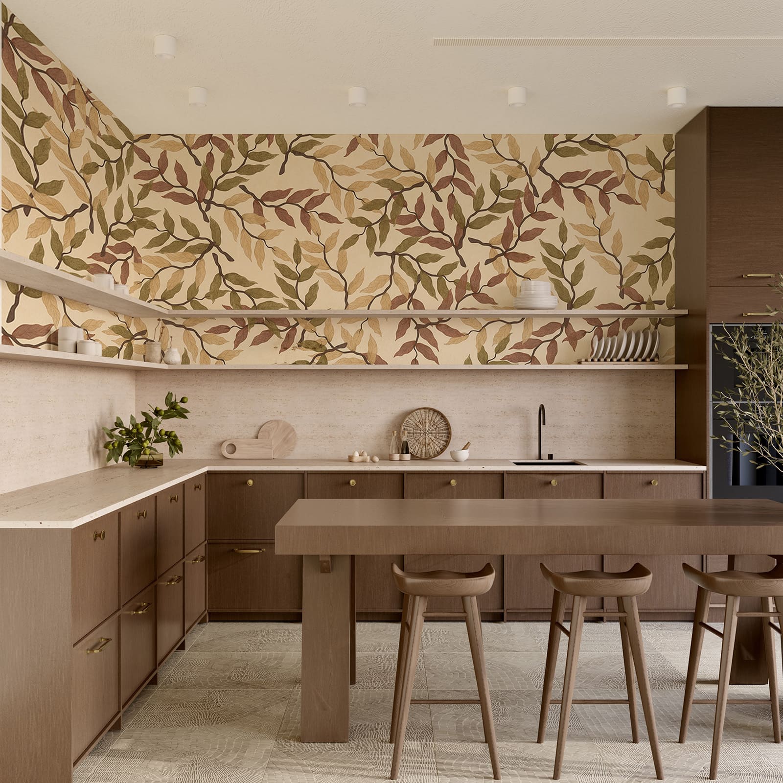 Diseño de hojas sobre fondo beige