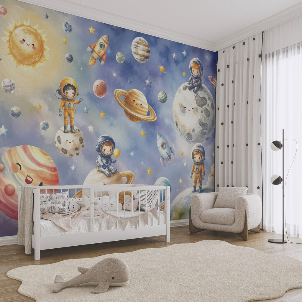 Grupo de astronautas y planetas de dibujos animados Grupo de astronautas y planetas de dibujos animados