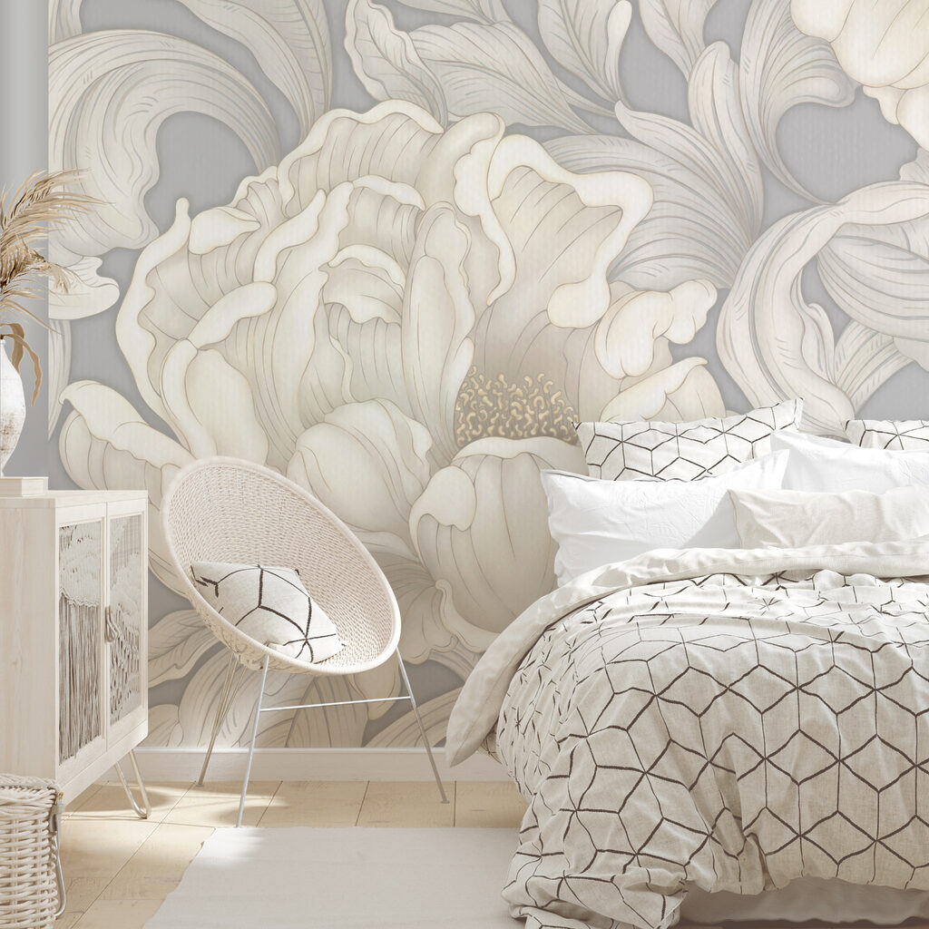 Papel pintado con flores y hojas Papel pintado con flores y hojas
