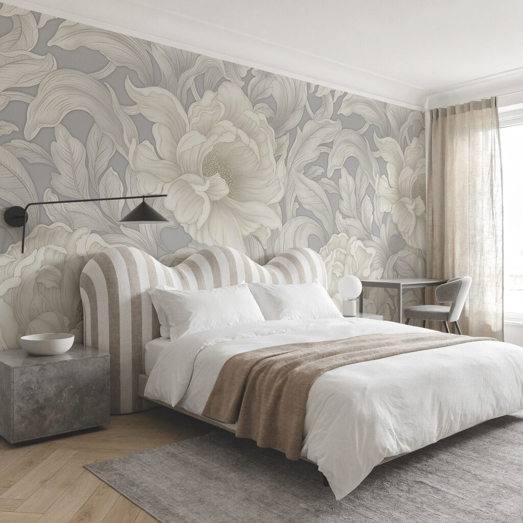 Papel pintado con flores y hojas Papel pintado con flores y hojas