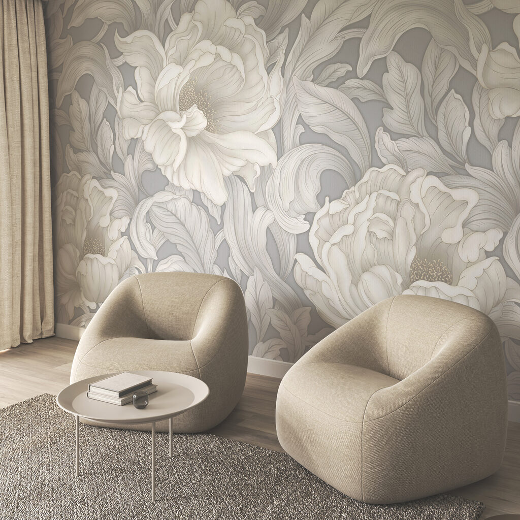 Papel pintado con flores y hojas Papel pintado con flores y hojas