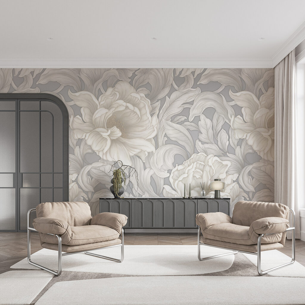Papel pintado con flores y hojas Papel pintado con flores y hojas