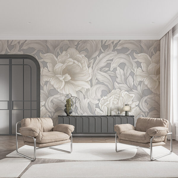Papel pintado con flores y hojas Papel pintado con flores y hojas