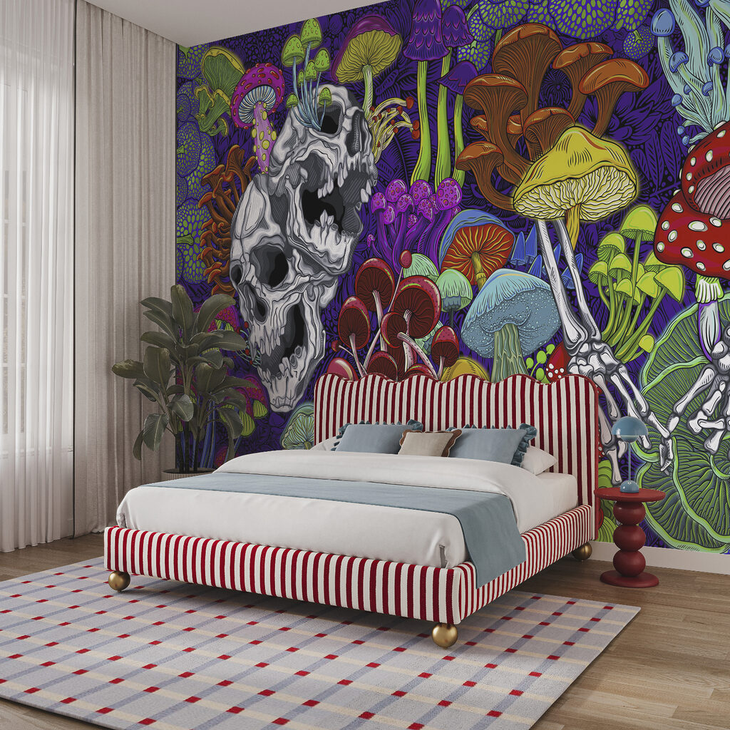 Arte colorido con setas y calaveras Arte colorido con setas y calaveras