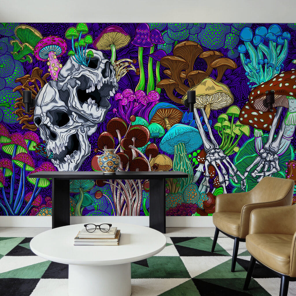 Arte colorido con setas y calaveras Arte colorido con setas y calaveras