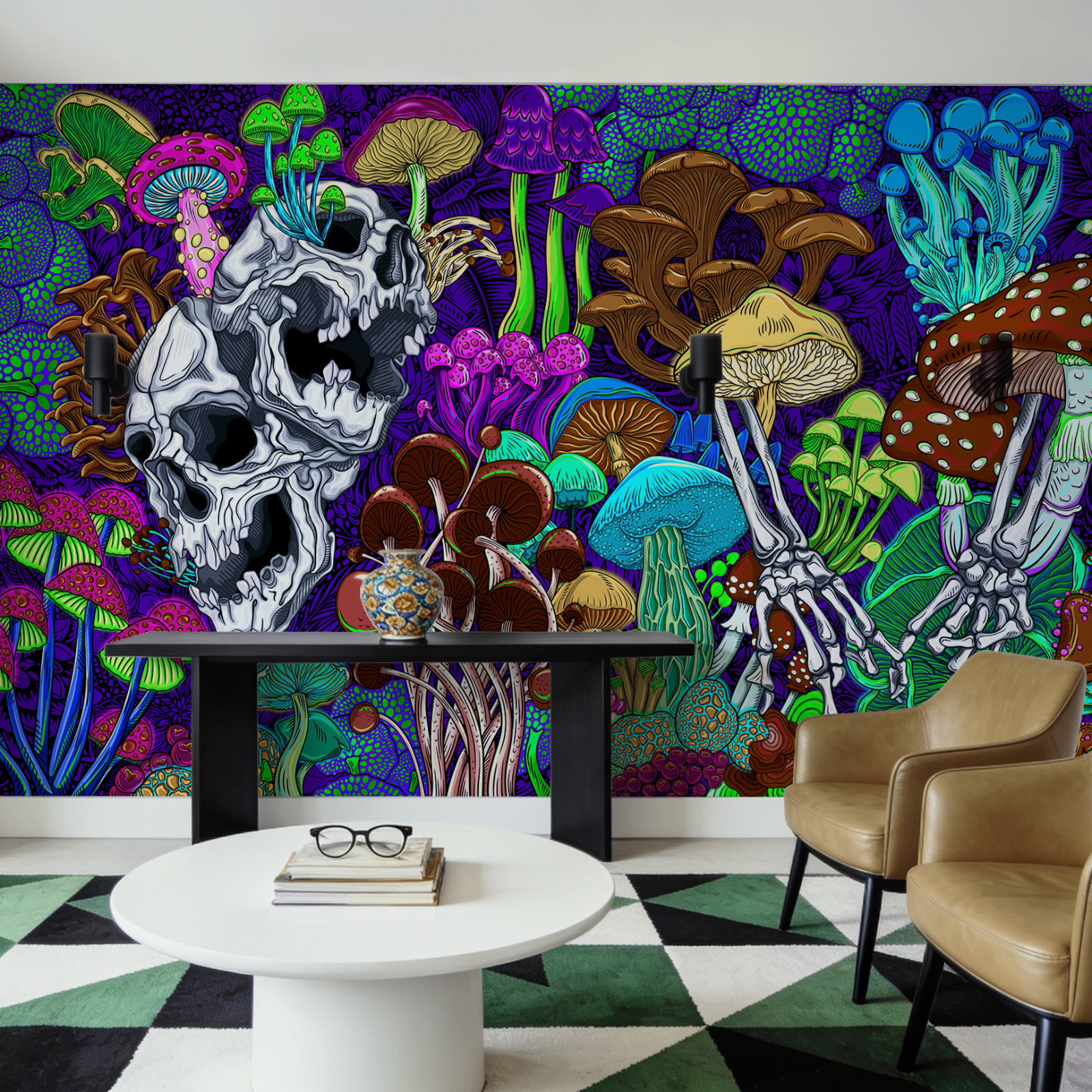 Arte colorido con setas y calaveras Arte colorido con setas y calaveras