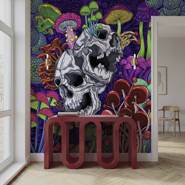 Arte colorido con setas y calaveras Arte colorido con setas y calaveras