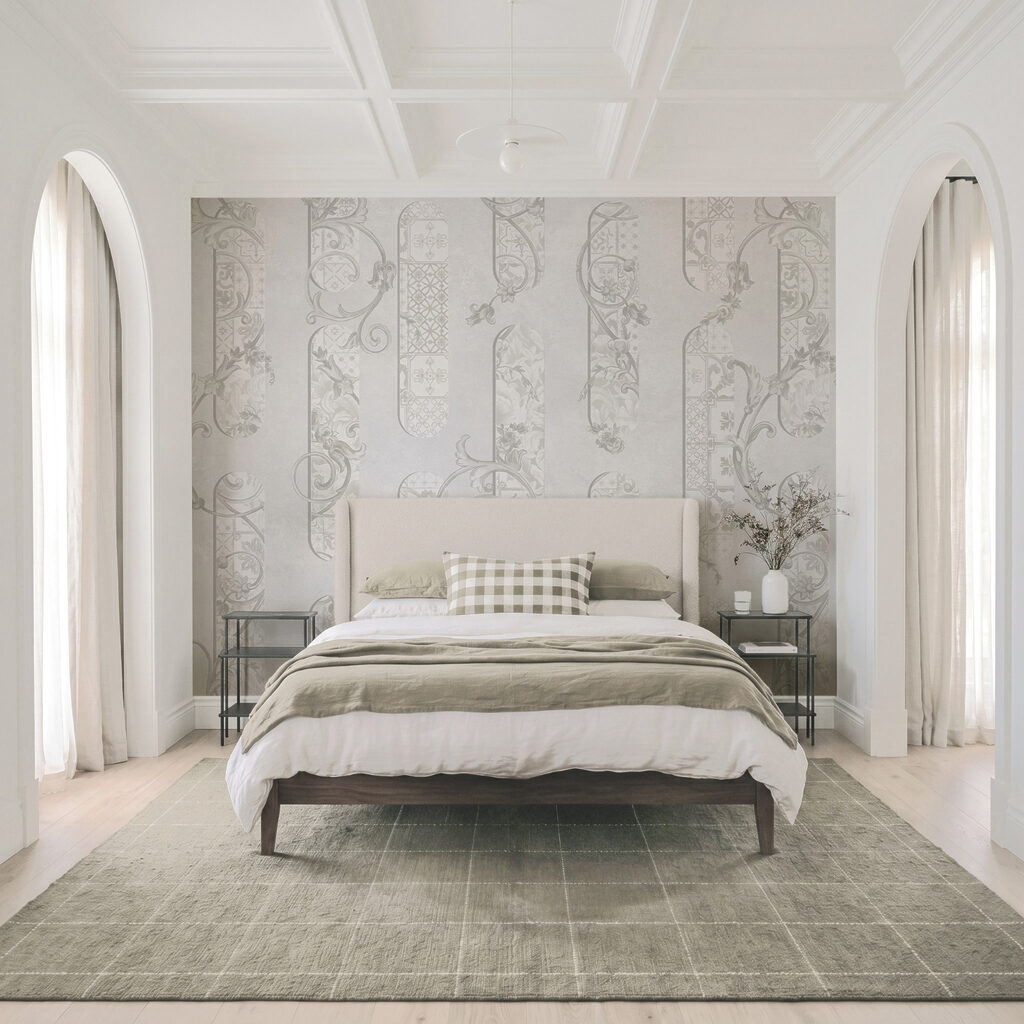 Papel pintado blanco con motivos florales Papel pintado blanco con motivos florales