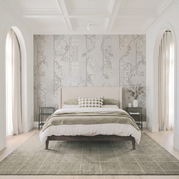 Papel pintado blanco con motivos florales Papel pintado blanco con motivos florales