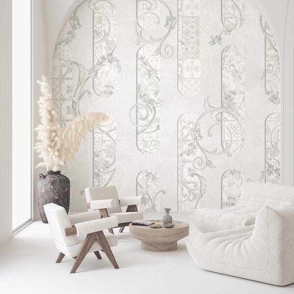 Fotomurales Papel pintado blanco con motivos florales