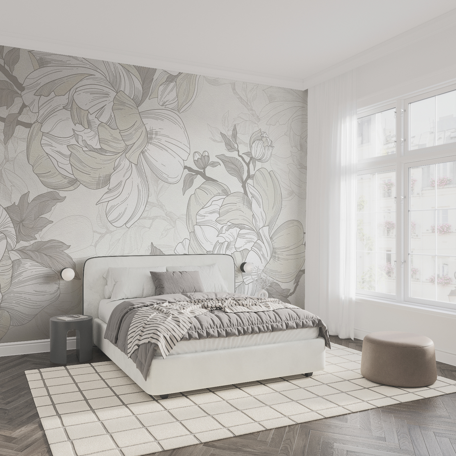 Diseño floral en blanco y gris Diseño floral en blanco y gris