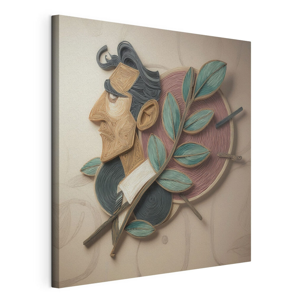 Artwork of a man with leaves on a wall