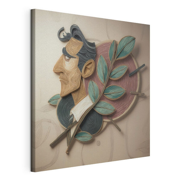 Artwork of a man with leaves on a wall