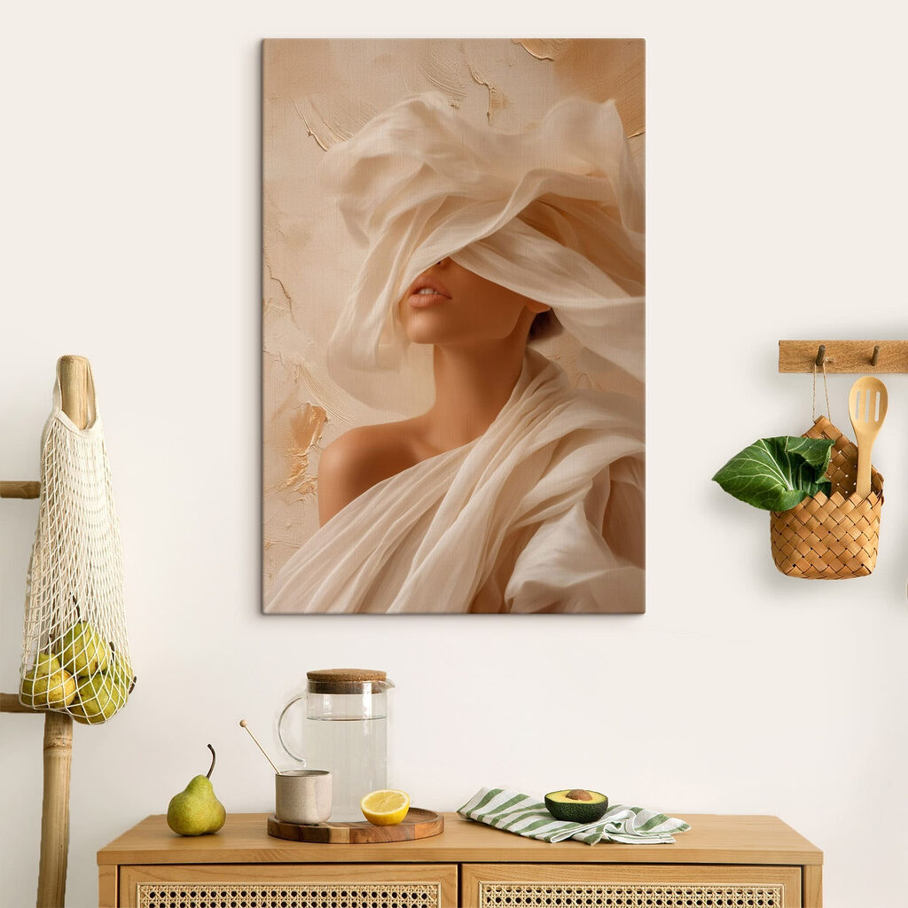 Woman with a white cloth covering her face