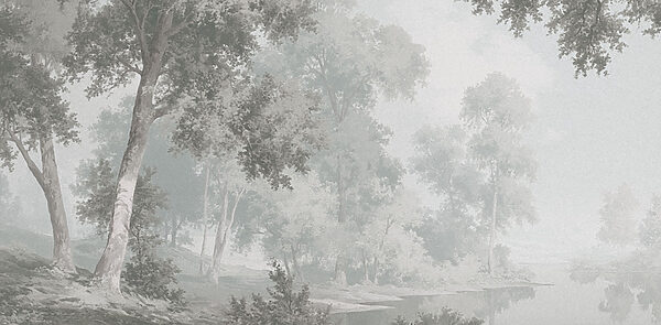 Grey and white landscape with trees and a river Grey and white landscape with trees and a river